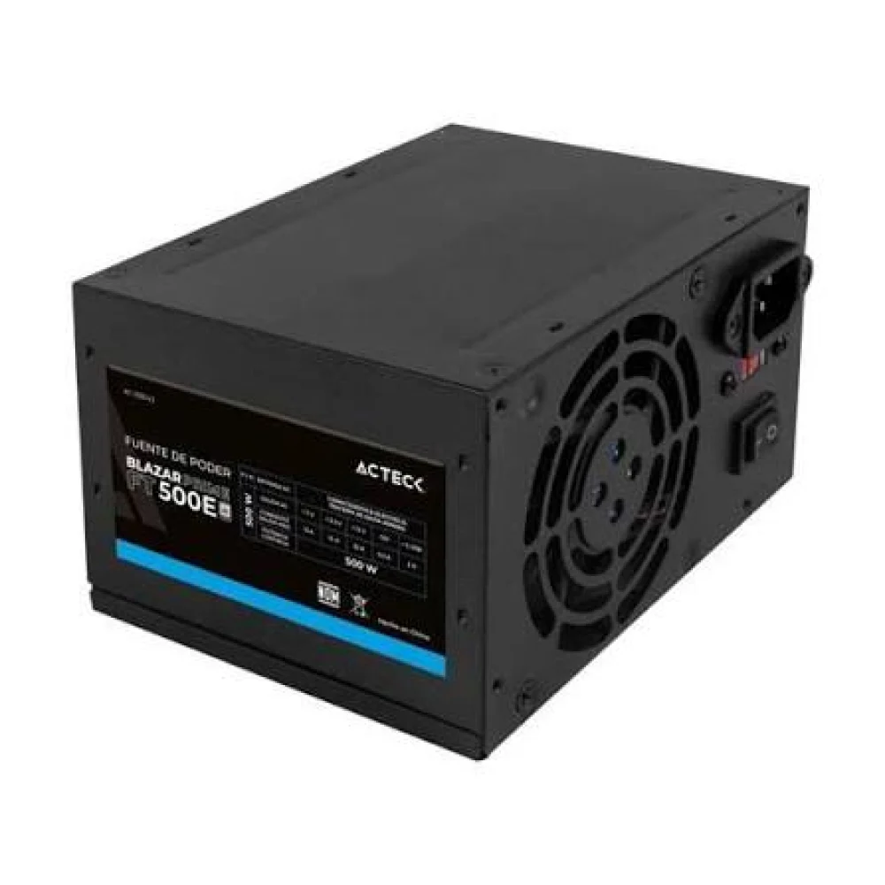 FUENTE DE PODER ACTECK BLAZAR EVO FT500E / ATX / 500 W / NO MODULAR / VENTILADOR 120 MM / SWITCH DE VOLTAJE / NEGRO / ES-05001E