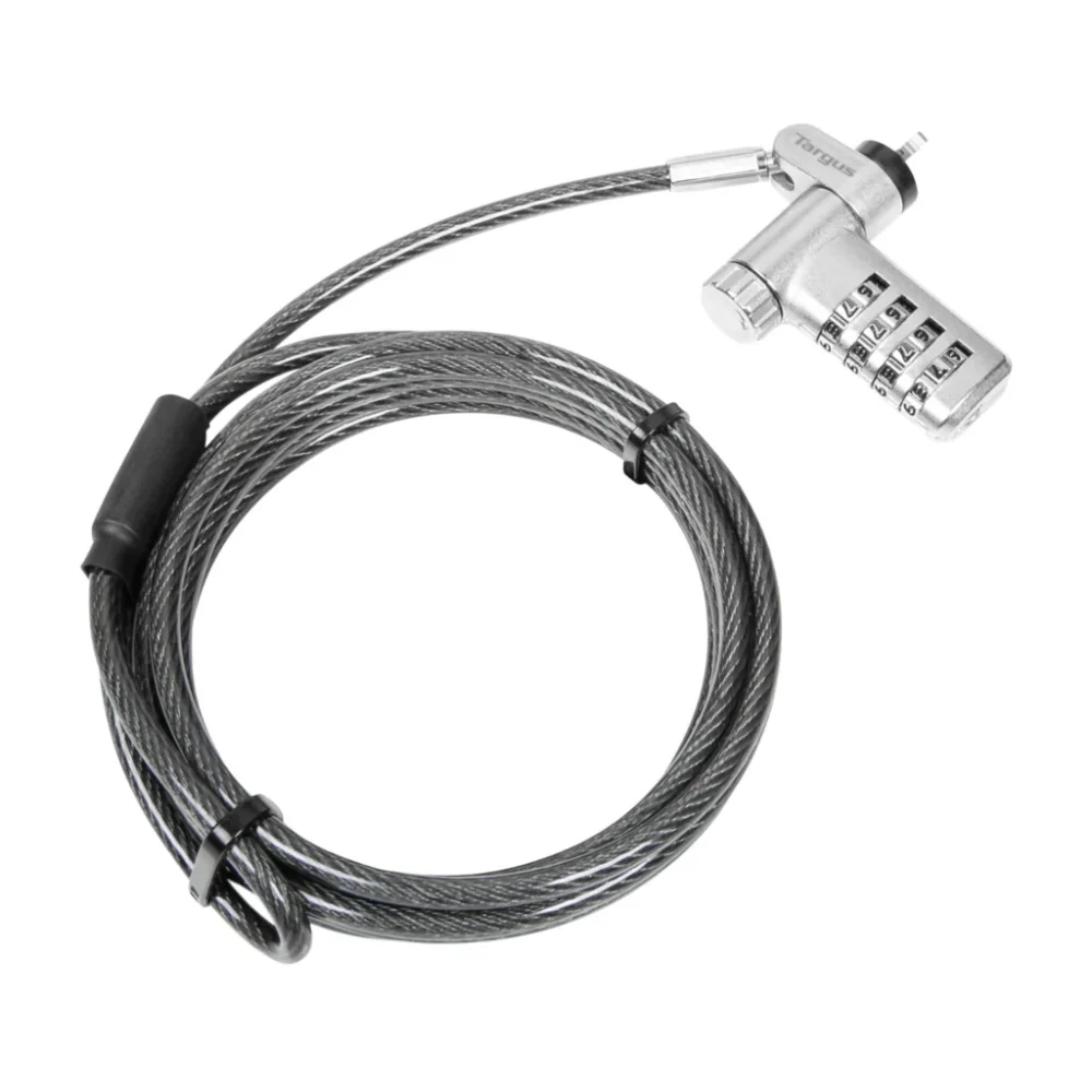 CANDADO DE LAPTOP EC LINE EC-GF033, NEGRO, CABLE 1.8 MTS, COMBINACION 4 DIGITOS, ACERO GALVANIZADO TRENZADO REVESTIDO CON VINIL TRANSPARENTE, ROTACION 360 DOBLE EJE