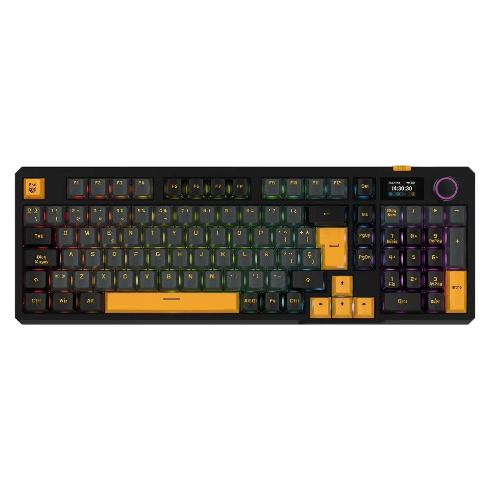 TECLADO GAMER BALAM RUSH DEFEAT LEVEL GK3 / INALAMBRICO / MECANICO GASKET / ESPAÑOL / ILUMINACION RGB / PANTALLA INTELIGENTE IPS 1.14 PULG / SMART KNOB / QWERTY / NEGRO / BR-942492