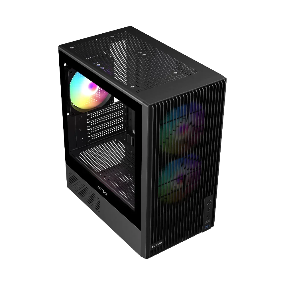 GABINETE ACTECK ZYRON GC606 / MINI TORRE / MICRO ATX - MINI ITX / VENTILADORES FRGB X3 / FUENTE DE PODER TIPO ATX (NO INCLUIDA) / METAL + PANEL DE CRISTAL TEMPLADO / NEGRO / AC-943819