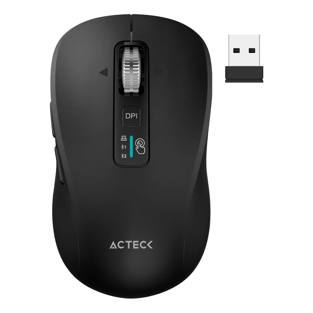 MOUSE ACTECK VIRTUOS PRO AIR MI766 / INALAMBRICO DUAL / ERGONOMICO / RECARGABLE / WIN, MAC, ANDROID / BLUETOOTH / OPTICO / 9 BOTONES + SCROLL / 3200 DPI AJUSTABLE / NEGRO / AC-943451