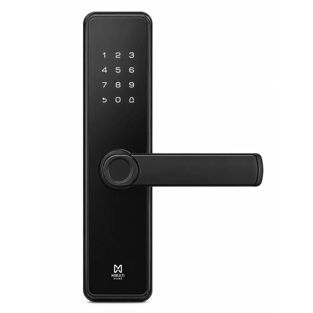 CERRADURA INTELIGENTE CON DETECCIóN DE HUELLA DACTILAR, TARJETA RFID, CONECTIVIDAD WIFI, COMBINACIóN NUMéRICA Y LLAVE FíSICA, DE ALEACIóN DE ALUMINIO Y CRISTAL TEMPLADO.