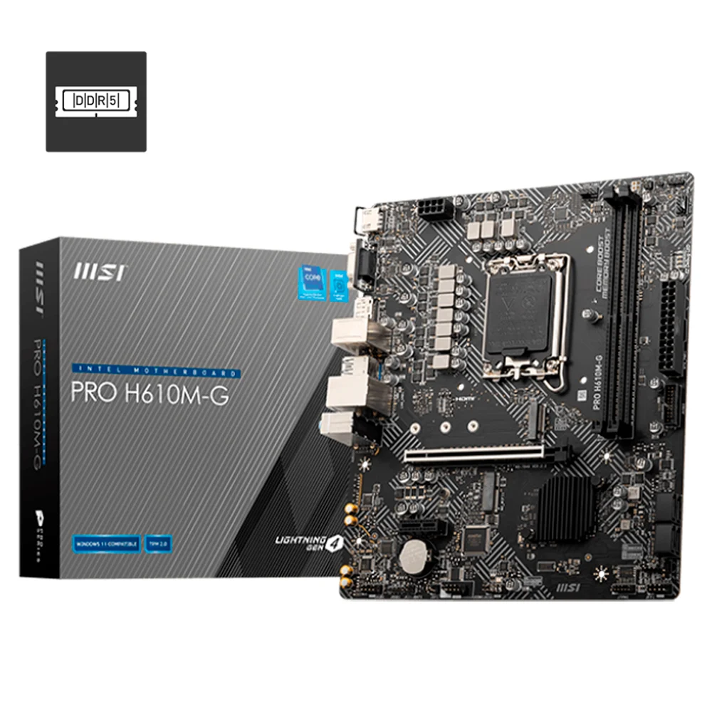 TARJETA MADRE MSI / INTEL H610 / DDR5 / X4 USB 2.0 / X2 USB 3.2 / VGA / HDMI / DISPLAY PORT / LAN 1 GBE