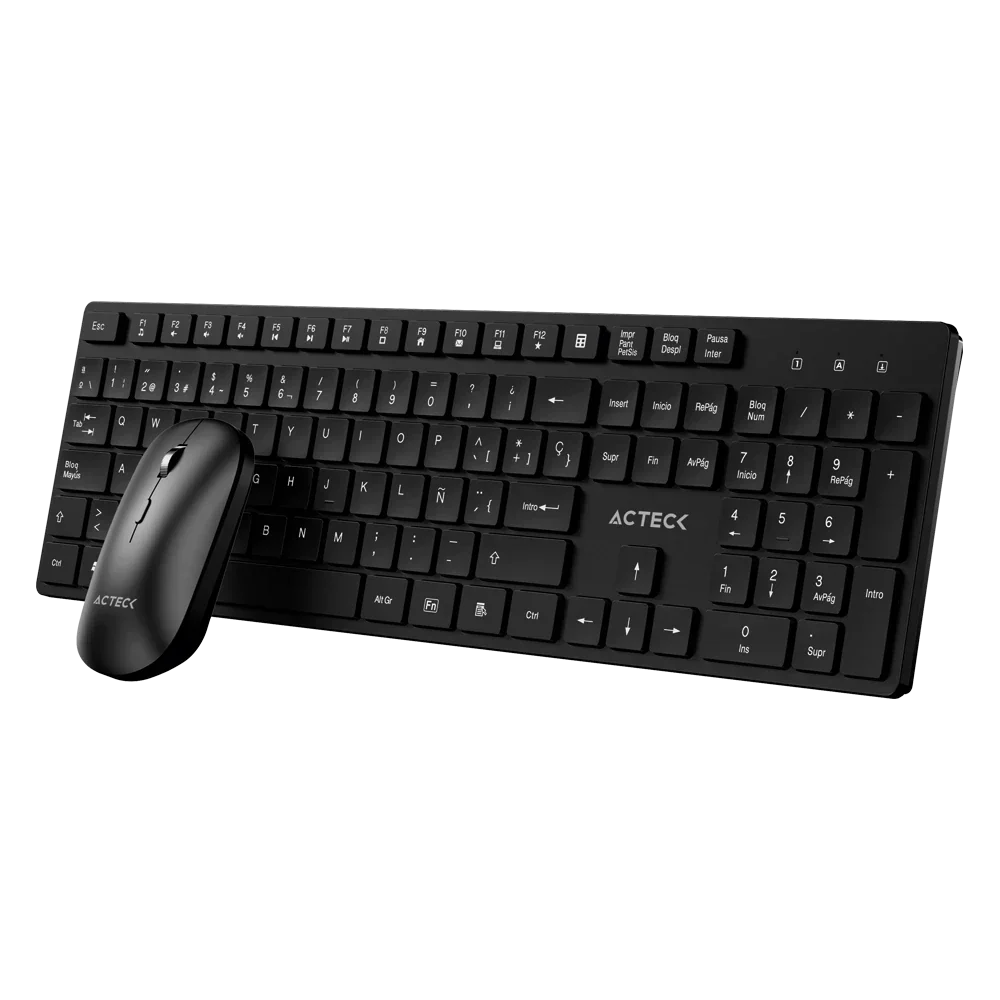 KIT ACTECK CREATOR VANTAGE AERO MK555 / TECLADO Y MOUSE / INALAMBRICO DONGLE USB / ERGONOMICO / WIN / ESPAÑOL / MEMBRANA / 105 TECLAS / 1600 DPI AJUSTABLE / 4 BOTONES / OPTICO / NEGRO / AC-9