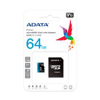 MEMORIA ADATA MICRO SDXC / SDHC 64GB UHS-I 100MB / 25MB CLASE 10 V10 A1 C / ADAPTADOR (AUSDX64GUICL10A1-RA1)